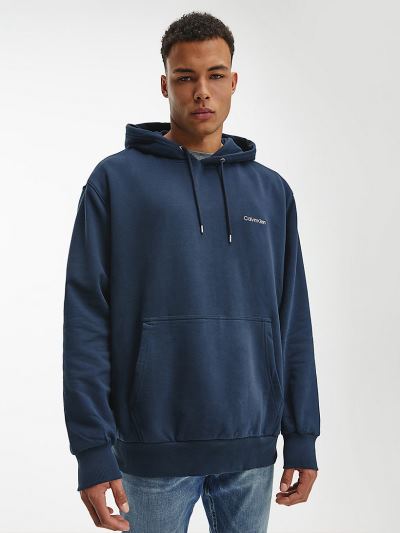 Calvin Klein Ruhák HU070652 | Calvin Klein Plus Size Cotton Fleece Férfi Kapucnis Pulóver Sötétkék